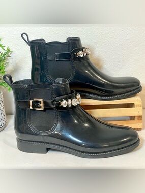 🥳BOGO! Henry Ferrera “Masala” Black Stretch Ankle Slip-On Rain Boots | EUC
